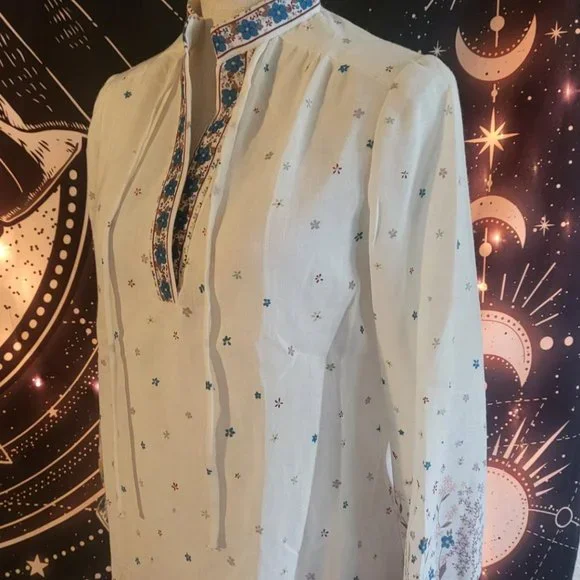 SOLD!Real Vintage, XS/Small, Well Made Floral Print Boho Ethnic Poet Peasant Top - Picture 4 of 6